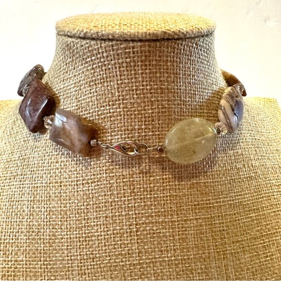 Multi Gemstone Genuine Collar Necklace in tans, browns, blue, yellow, pink - Picture 12 of 12